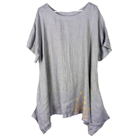 Yuvita Womens Raw Edge Linen Dress Asymmetrical with Pockets Gray Small - Picture 1 of 9